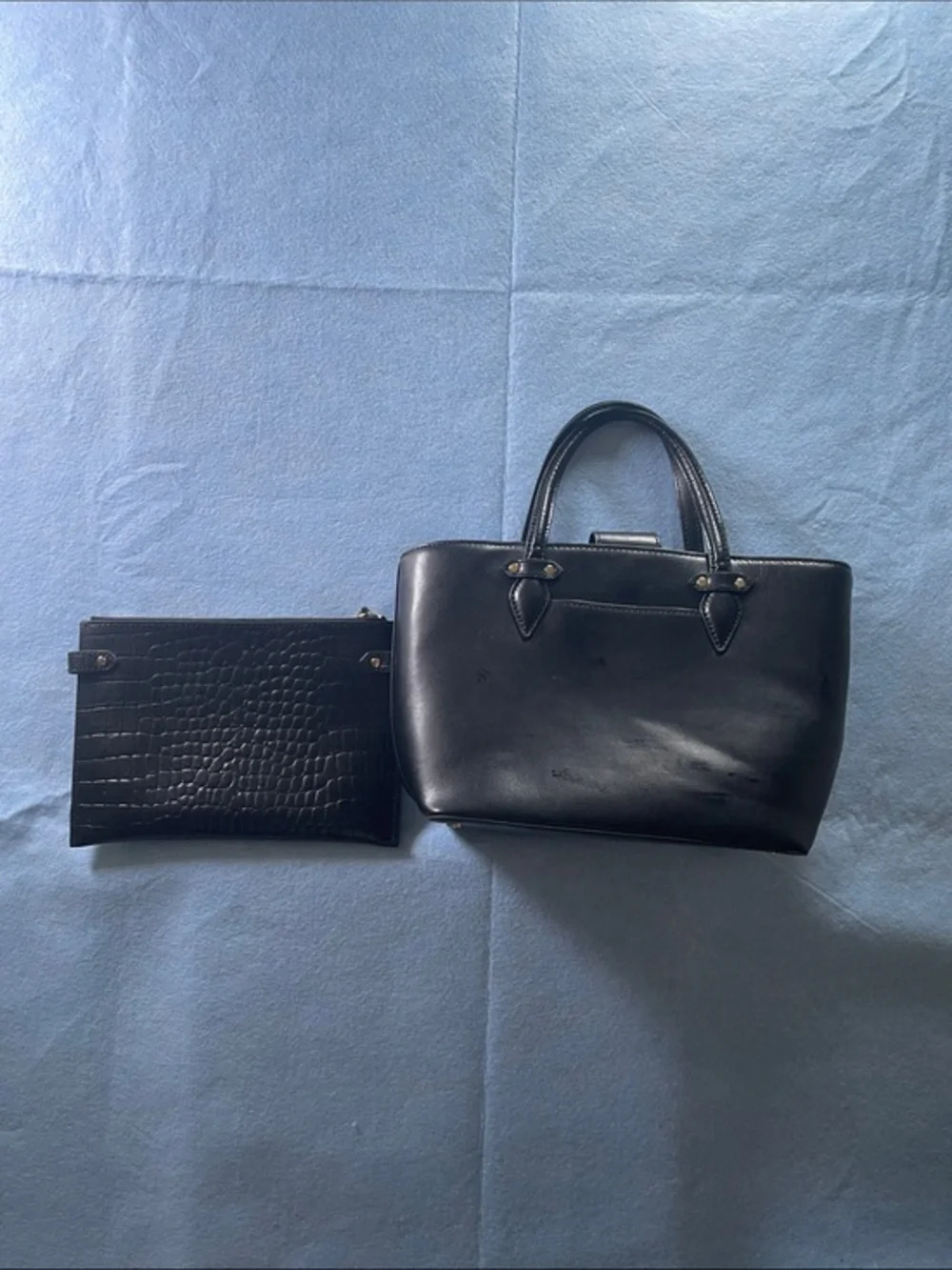 RACHEL Rachel Roy Black Leather Tote with Removable Clutch